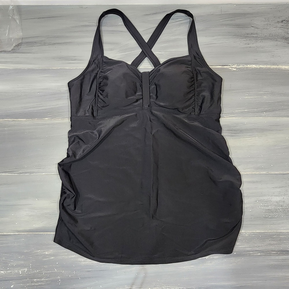 Beach Bump Motherhood Maternity Tankini Swim Top Black Large